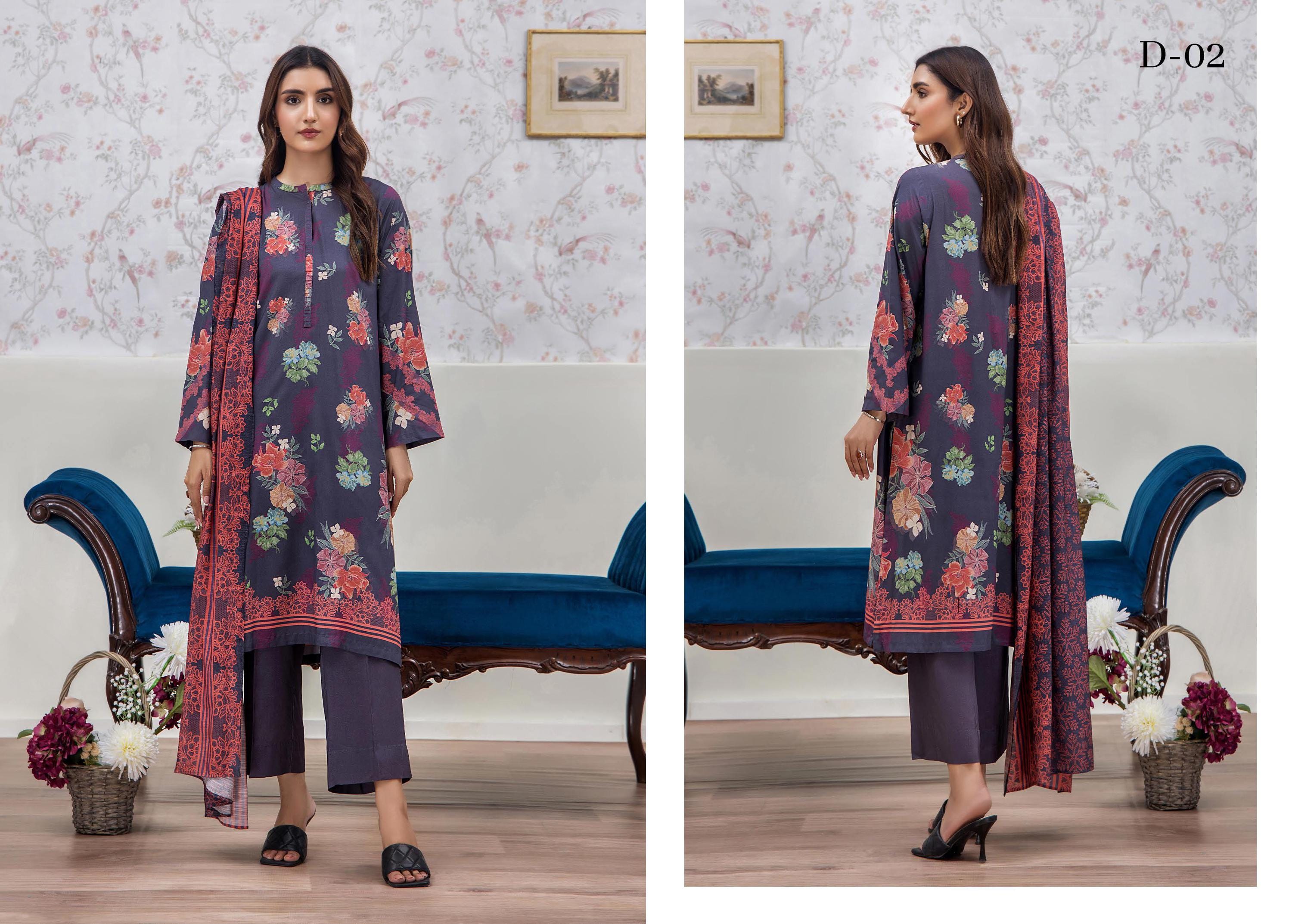 Eid Dress For Womens - Pakistani Embroidered Linen Ramadan Partywear Festival Suits In Medium & Large Size