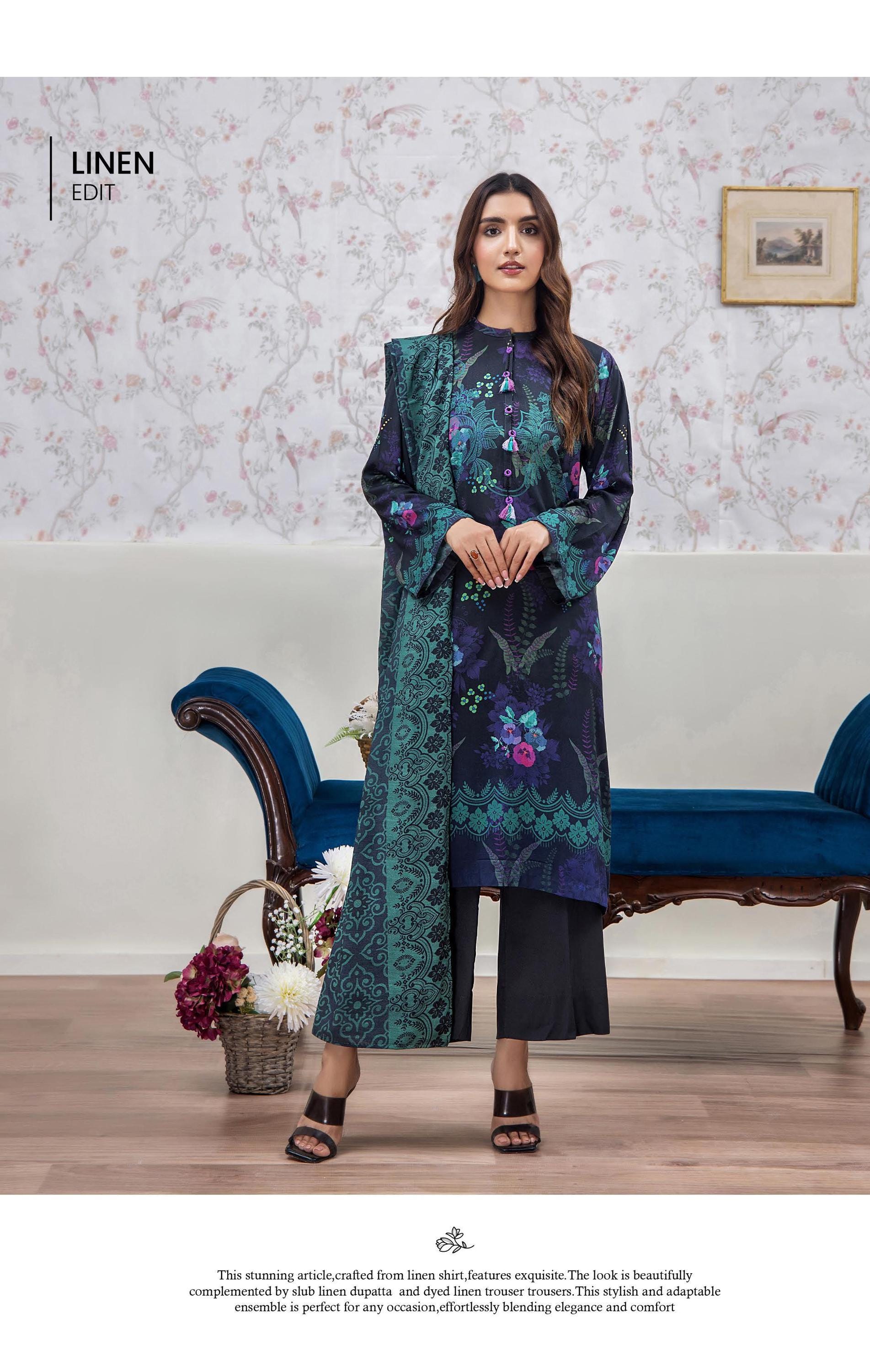 Eid Dress For Womens - Pakistani Embroidered Linen Ramadan Partywear Festival Suits In Medium & Large Size