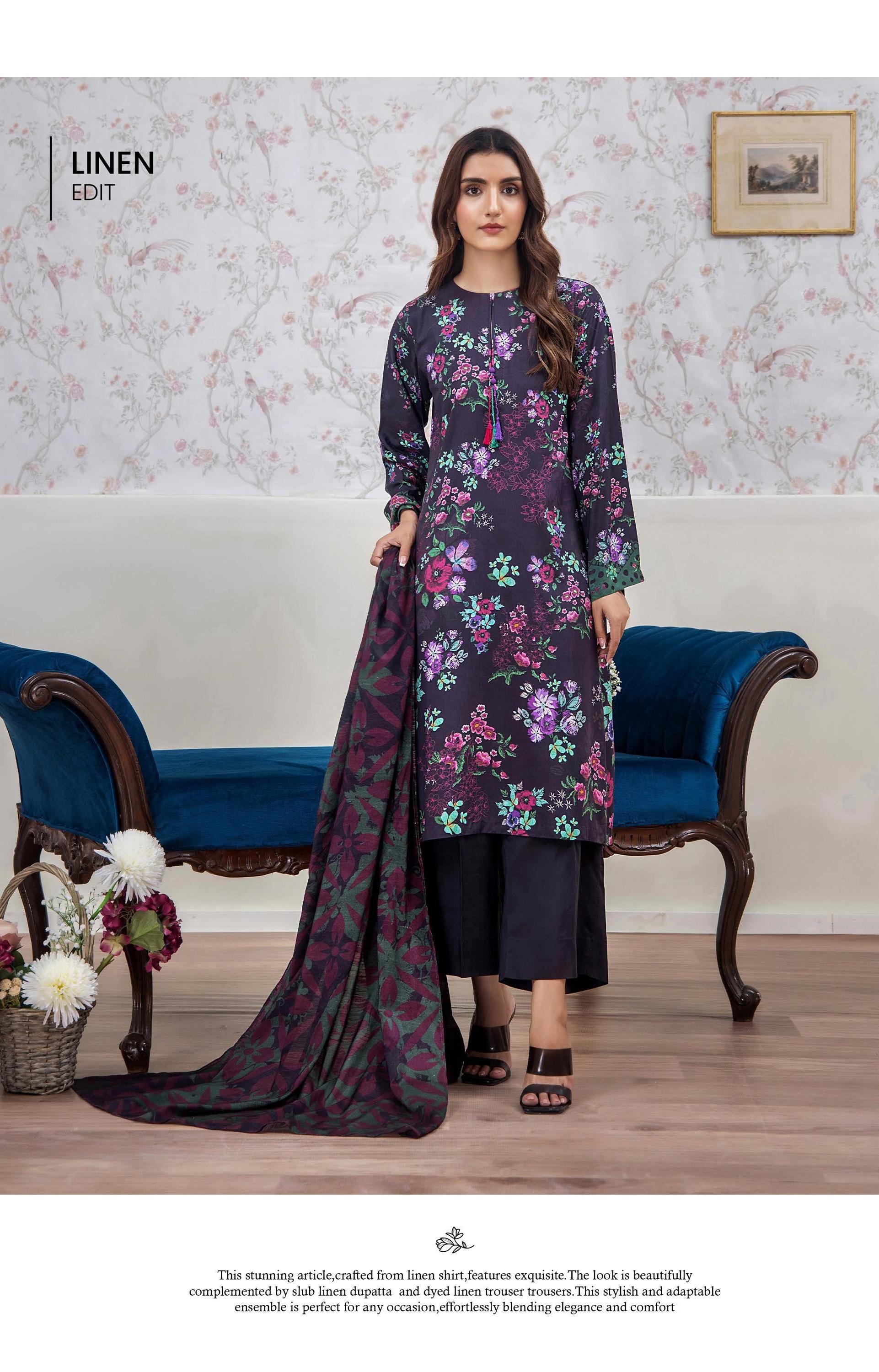 Eid Dress For Womens - Pakistani Embroidered Linen Ramadan Partywear Festival Suits In Medium & Large Size