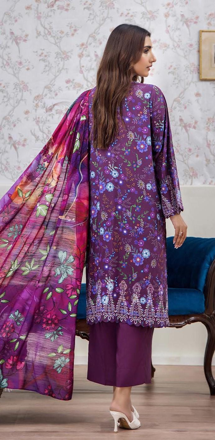 Eid Dress For Womens - Pakistani Embroidered Linen Ramadan Partywear Festival Suits In Medium & Large Size