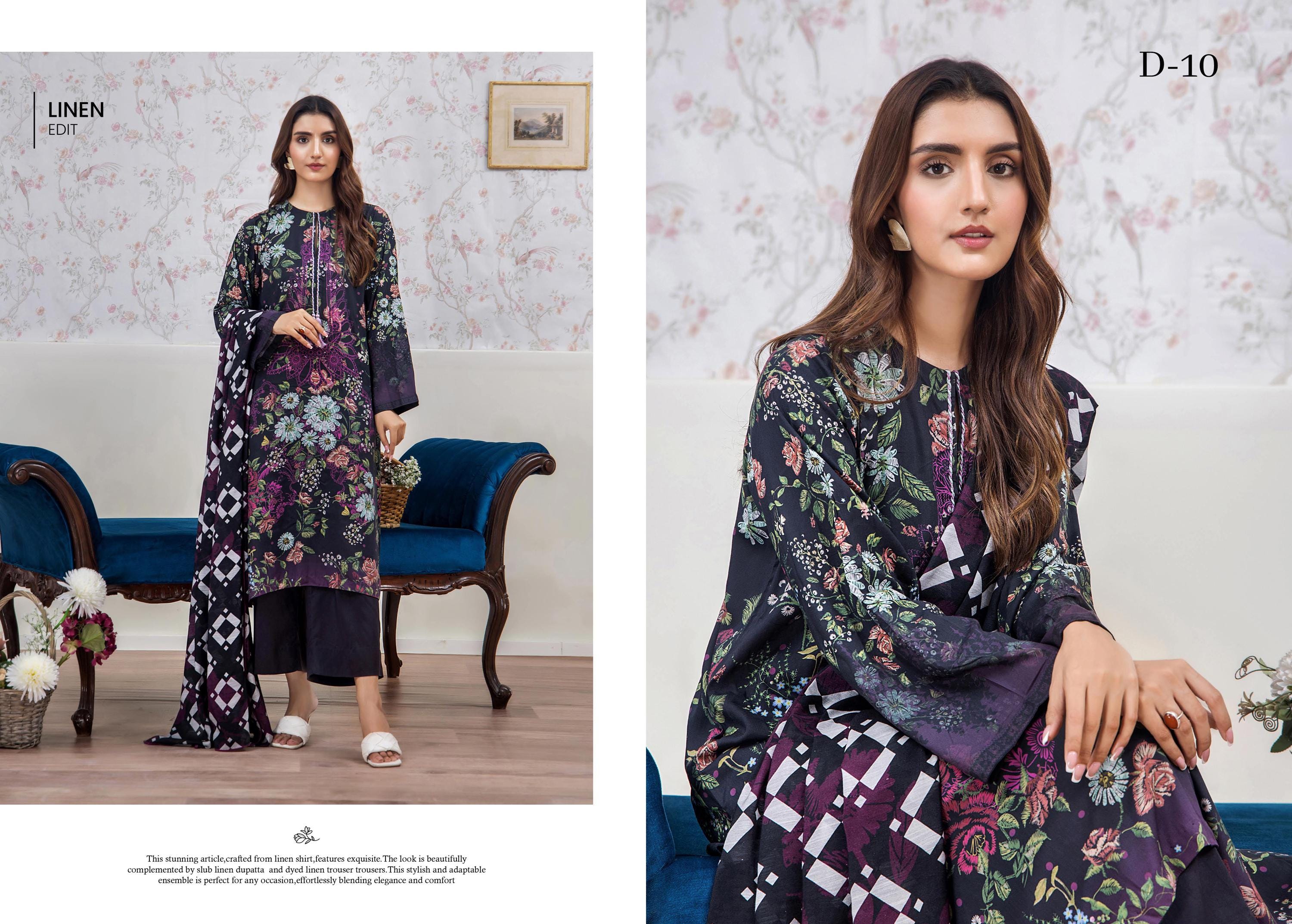 Eid Dress For Womens - Pakistani Embroidered Linen Ramadan Partywear Festival Suits In Medium & Large Size