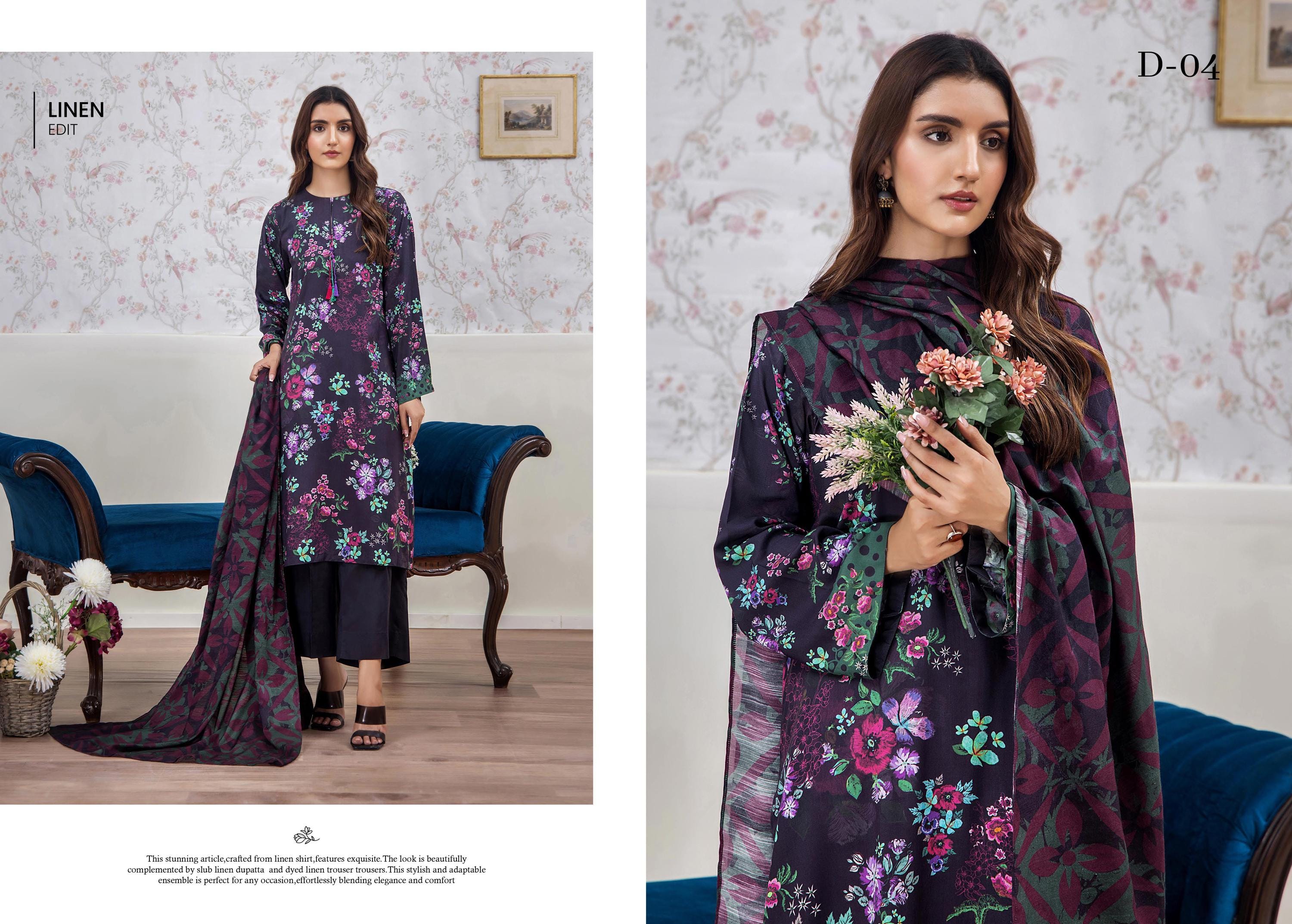 Eid Dress For Womens - Pakistani Embroidered Linen Ramadan Partywear Festival Suits In Medium & Large Size