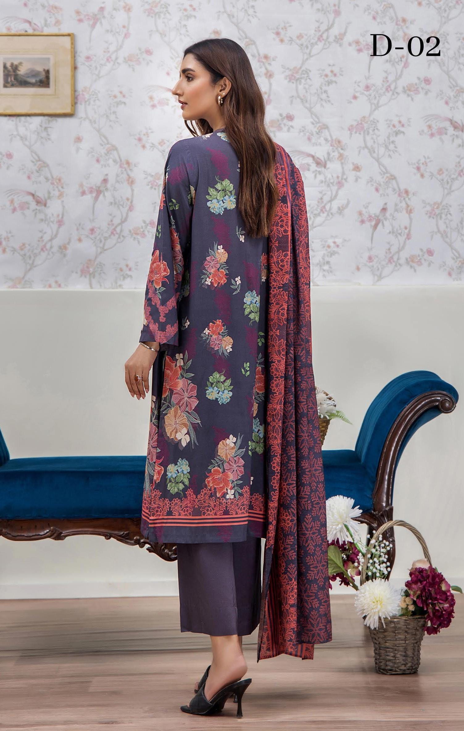 Eid Dress For Womens - Pakistani Embroidered Linen Ramadan Partywear Festival Suits In Medium & Large Size