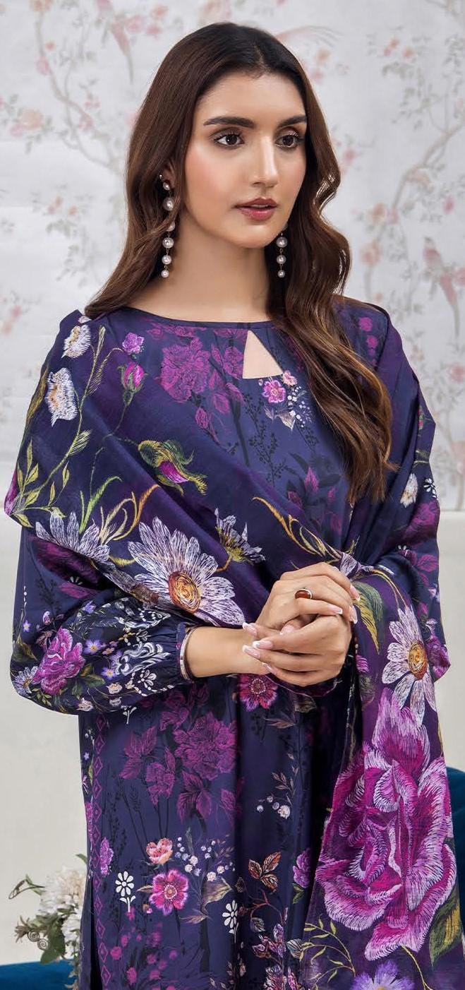 Eid Dress For Womens - Pakistani Embroidered Linen Ramadan Partywear Festival Suits In Medium & Large Size