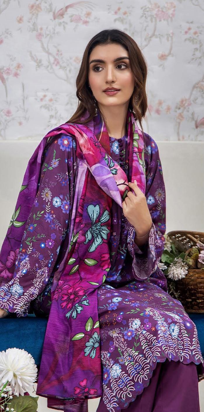 Eid Dress For Womens - Pakistani Embroidered Linen Ramadan Partywear Festival Suits In Medium & Large Size