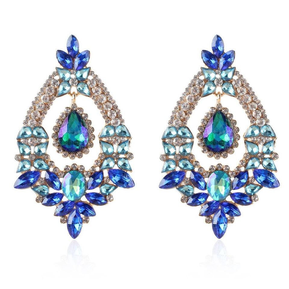 Diamond Geometry Earrings in 3 Different Colors - Red, Blue, Multi, Beautiful Earrings for Girls, Women Earrings for Eid, Partywear Earrings